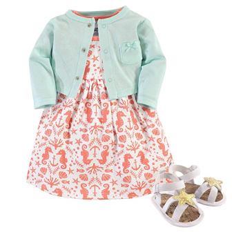 Hudson Baby Girl Dress, Cardigan, and Shoes